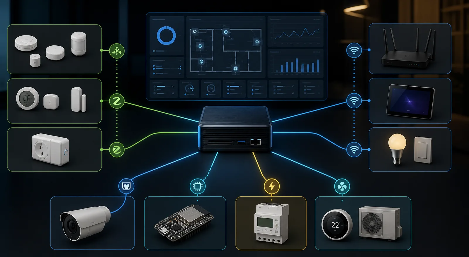 Ilustração de Home Assistant: central de automação local e integrada
