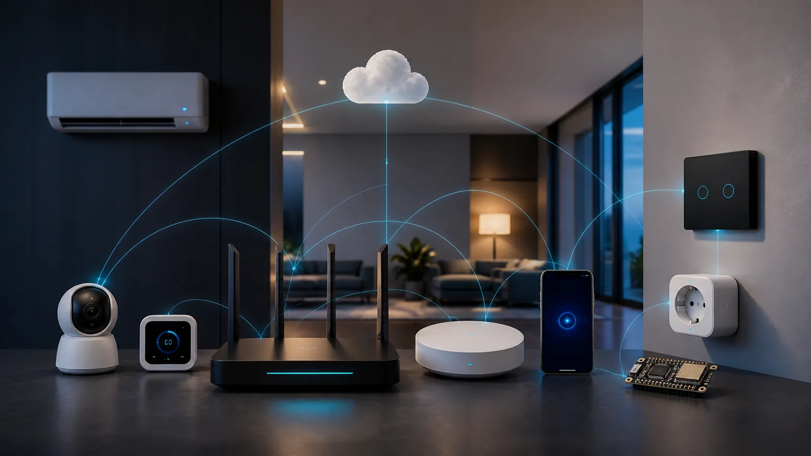 Ilustração de Automação Wi-Fi: controle direto pela rede da residência